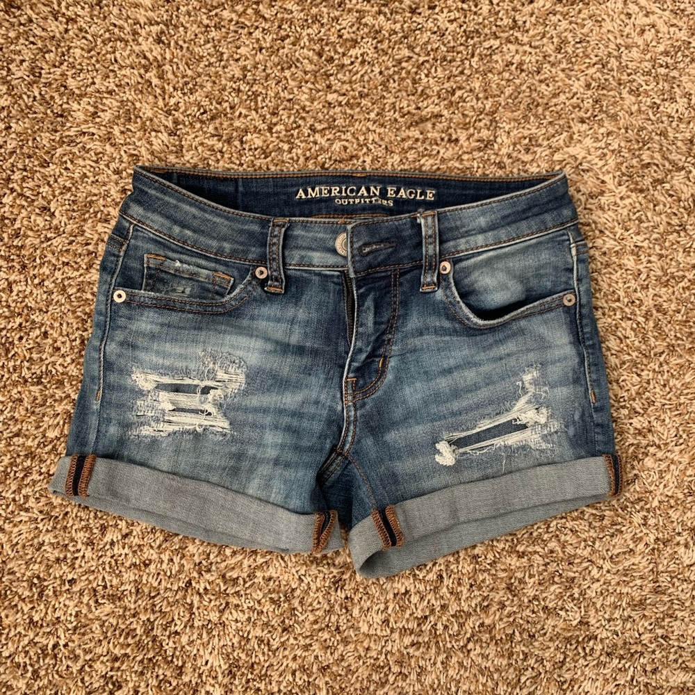 American eagle distressed midi shorts